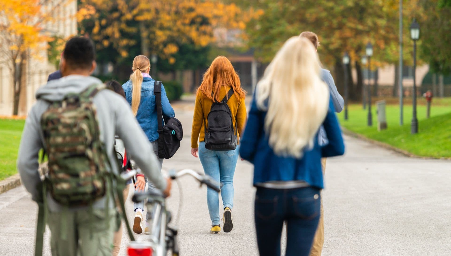 College students walking to class